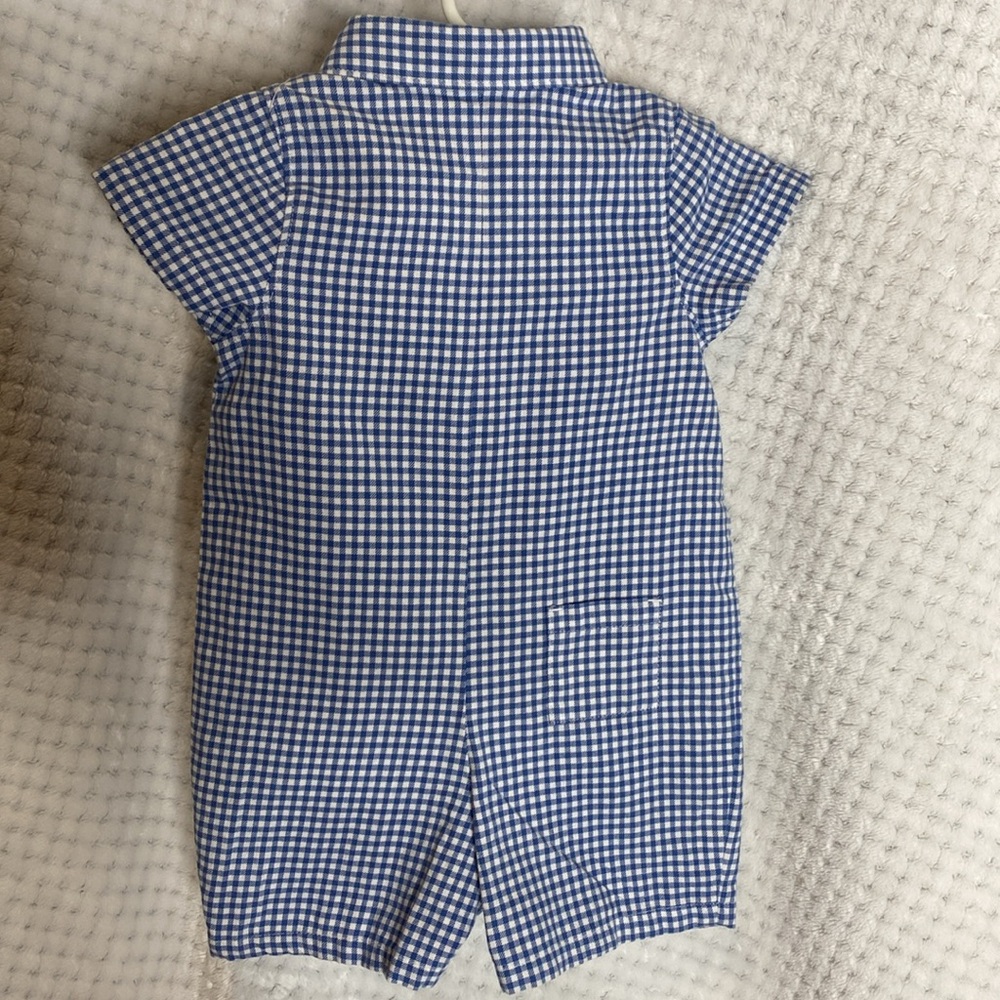 Janie and Jack Blue Gingham horse Baby Romper - Picture 5 of 5